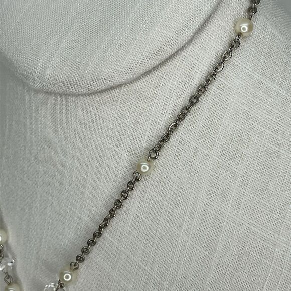 1928 Jewelry Medallion Pendant Necklace Pearls Silver Tone Victorian Revival - Picture 5 of 13